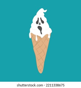 Ice Scream Cone Melting Vector illustration. Halloween ghost monster