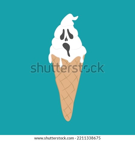 Ice Scream Cone Melting Vector illustration. Halloween ghost monster