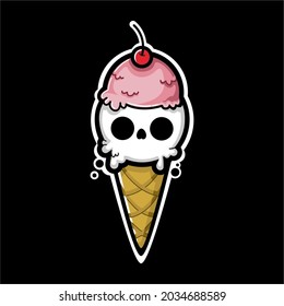 "Ice Scream" logo concept, skull Ice cream logo design, creamy bone