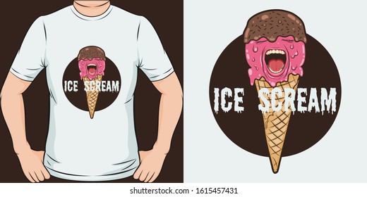 Ice Scream. Unique and Trendy Ice Cream T-Shirt Design or Mockup.