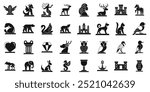 Ice sculpture icons set. Set of heraldic figurines showcasing animals, objects, and mythical creatures in silhouette style