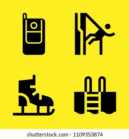 ice skate, abseiling, swimming pool and cellphone vector icon set. Sample icons set for web and graphic design