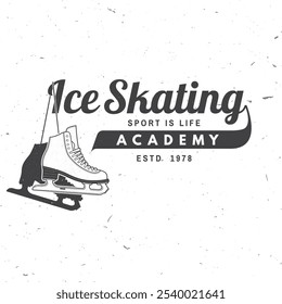 Logo da academia Ice Skate, design do distintivo. Conceito para camisa ou logotipo, impressão, selo ou T com patinação no gelo. Esporte de inverno. Ilustração vetorial.