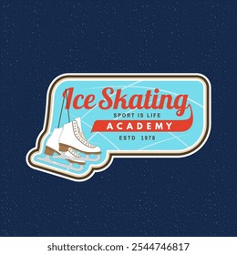 Logo de la academia de patinaje sobre hielo, insignia, diseño de parche. Concepto para camisa o logotipo, impresión, sello o camiseta con patín de hielo. Deporte de invierno. Ilustración vectorial.