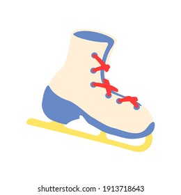 Ice skate boot flat vector abstract element. Hockey shoe RGB color clipart. Christmas time. Winter season. Wintertime footwear for recreation activity isolated organic shape on white background