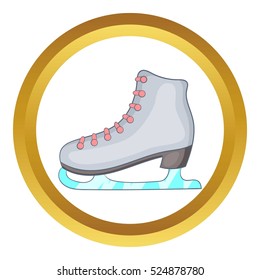 Ice skate boot vector icon in golden circle, cartoon style isolated on white background