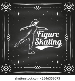 Ice Skate club flyer, poster, banner on the chalkboard. Concept for shirt or logo, print, stamp or tee with ice skater girl. Winter sport. Vector illustration.