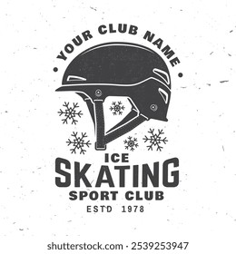 Ice Skate club logo, badge design. Concept for shirt or logo, print, stamp or tee with helmet for ice skating . Winter sport. Vector illustration