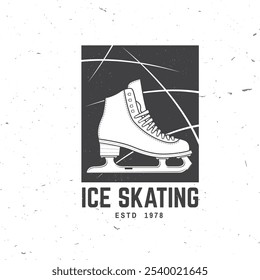 Logo do Ice Skate Club, design do distintivo. Conceito para camisa ou logotipo, impressão, selo ou T com patinação no gelo. Esporte de inverno. Ilustração vetorial.