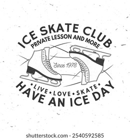 Logo do Ice Skate Club, design do distintivo. Conceito para camisa ou logotipo, impressão, selo ou T com patinação no gelo. Esporte de inverno. Ilustração vetorial.