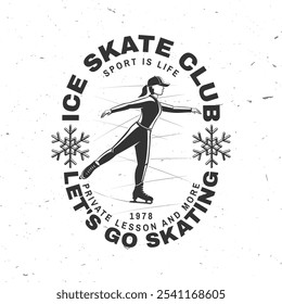 Ice Skate club logo, badge design. Concept for shirt or logo, print, stamp or tee with ice skater girl. Winter sport. Vector illustration.