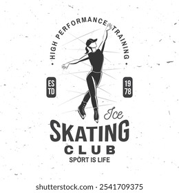 Ice Skate club logo, badge design. Concept for shirt or logo, print, stamp or tee with ice skater girl. Winter sport. Vector illustration.