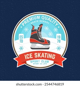 Ice Skate club logo, badge, patch design. Concept for shirt or logo, print, stamp or tee with ice skate. Winter sport. Vector illustration.