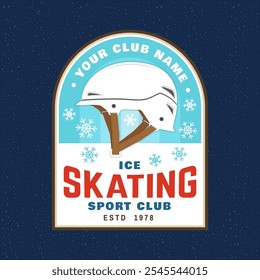 Logo del club de patinaje sobre hielo, diseño del parche de la insignia. Concepto para camisa o logotipo, impresión, sello o camiseta con casco para patinar sobre hielo . Deporte de invierno. Ilustración vectorial