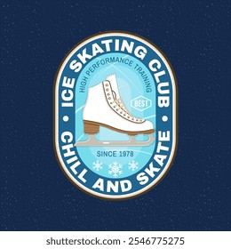 Ice Skate club logo, badge, patch design. Concept for shirt or logo, print, stamp or tee with ice skating. Winter sport. Vector illustration.