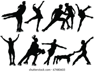 ice skate dance silhouettes - vector