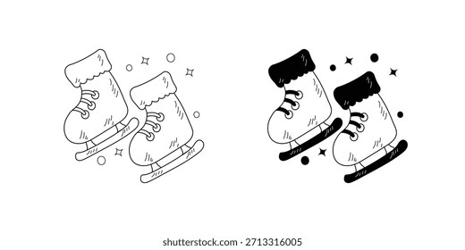 Icono del sistema del doodle del patín de hielo con el Vector de fondo blanco