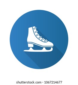 Ice skate flat design long shadow glyph icon. Skating boot. Vector silhouette illustration