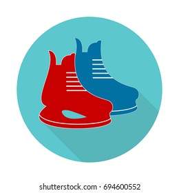 Ice skate flat design long shadow icon. Hockey skate. Vector silhouette symbol