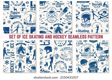 Ice Skate and Ice hockey club seamless pattern. Background, wallpaper, seamless pattern with skate, skates blades and helmet . Winter sport. Vector illustration.