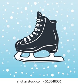 Ice skate icon on a winter background.