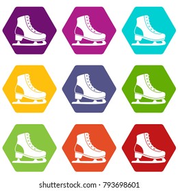Ice skate icon set many color hexahedron isolated on white vector illustration