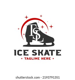 diseño de logotipo de ilustración de patinaje sobre hielo con letra TSL