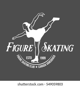 Ice Skate label logo design. Ice skating boot, speed scating, figure skating. Winter sports. Retro logo design. Old school sport logo. Monochrome badges.