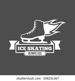 Ice Skate label logo design. Ice skating boot, speed scating, figure skating. Winter sports. Retro logo design. Old school sport logo. Monochrome badges.