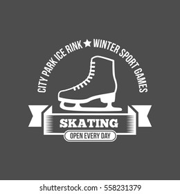 Ice Skate label logo design. Ice skating boot, speed scating, figure skating. Winter sports. Retro logo design. Old school sport logo. Monochrome badges.