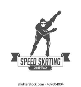 Ice Skate label logotype design. Ice skating boot, speed scating, figure skating. Vintage winter sportsd logo design. Monochrome badge.