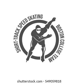 Ice Skate label logotype design. Ice skating boot, speed scating, figure skating. Vintage winter sportsd logo design. Monochrome badge.