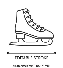 Ice skate linear icon. Thin line illustration. Skating boot. Contour symbol. Vector isolated outline drawing. Editable stroke