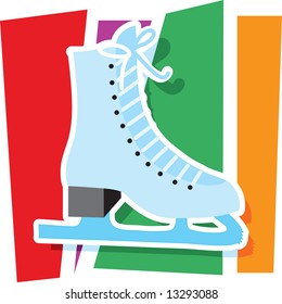 An ice skate on a stylized striped background