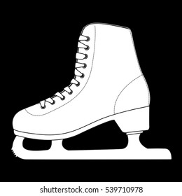 Ice skate. Outline white icon on black background. Vector illustration.
