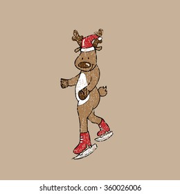 Ice skate reindeer Christmas cartoon