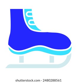 Icono de set de patines de hielo. Bota azul, cuchilla de metal, deportes de invierno, pista de hielo, patinaje artístico, hockey, superficie congelada, deslizamiento.