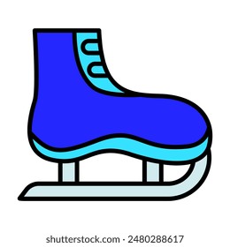 Icono de set de patines de hielo. Bota azul, cuchilla de metal, deportes de invierno, pista de hielo, patinaje artístico, hockey, superficie congelada, deslizamiento.