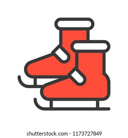 Ice skate shoes, Merry Christmas related icon set, filled outline design editable stroke