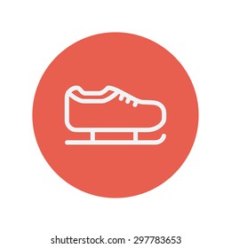 Ice skate thin line icon for web and mobile minimalistic flat design. Vector white icon inside the red circle.