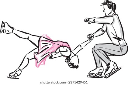 Ice skater 2 career profession work doodle design drawing vector illustration