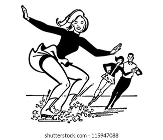 Ice Skaters - Retro Clipart Illustration