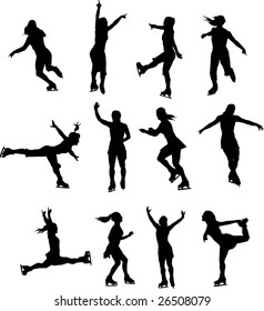 Ice skaters women silhouette