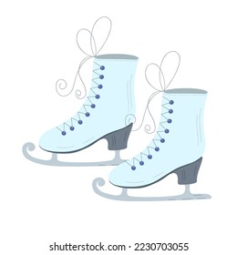 Ice skates cartoon flat style doodle vector illustration, winter leisure or sport activity, shoes for healthy life style and hobby, skating equipment