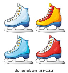 Ice skates in different colors.