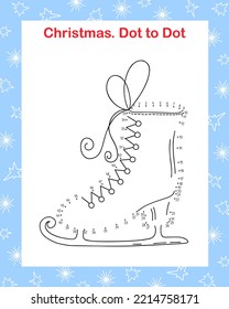 Ice skates dot to dot fun educational game or leisure worksheet, outline doodle vector illustration, winter leisure or sport activity, shoes for healthy life style and hobby