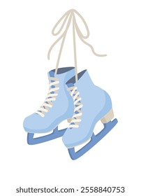 Ice skates for figure skating in winter. Outdoor skating rink. Hand drawn Vector illustrations