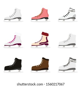 Ice skates flat icon set. Vector.