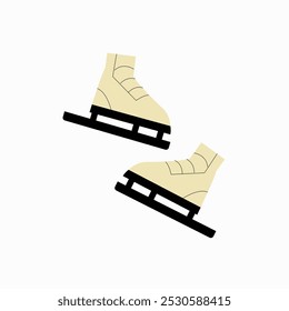 Patines de hielo en Ilustración vectorial plana que simboliza los deportes de invierno, patinaje y Ocio, aislados sobre fondo blanco.