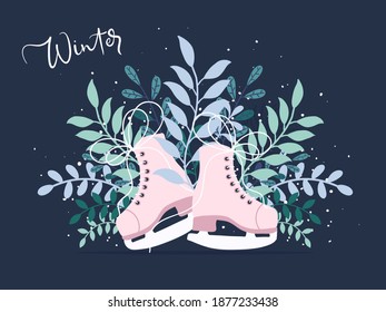 Ice skates with floral elements. 